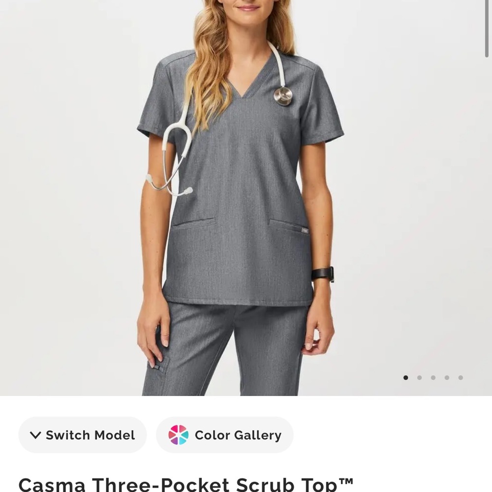 Figs Charcoal Short Sleeve Scrub Top